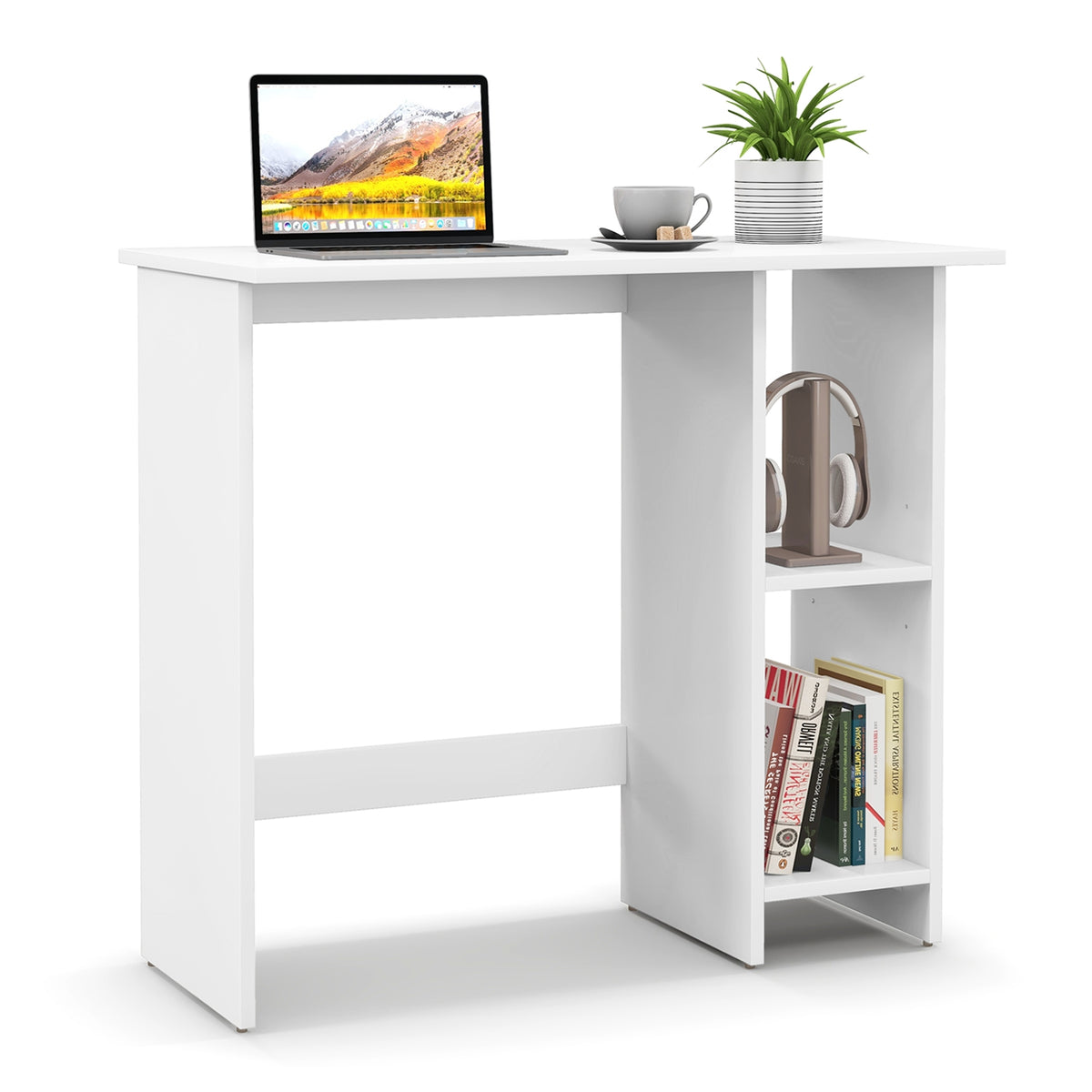 Small Computer Desk With Storage, Adjustable Shelf, White Office Desks White at Gallery Canada