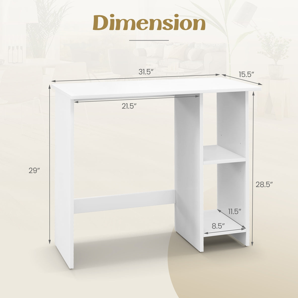Small Computer Desk With Storage, Adjustable Shelf, White Office Desks at Gallery Canada