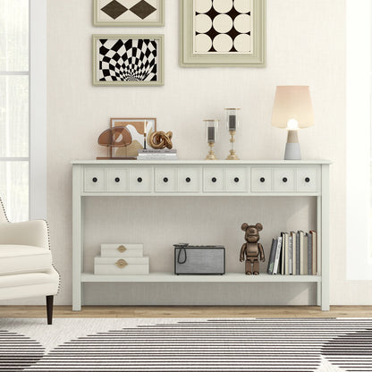 60 Inch Sofa Table, 4 Drawers, Open Shelf, White Console Tables at Gallery Canada