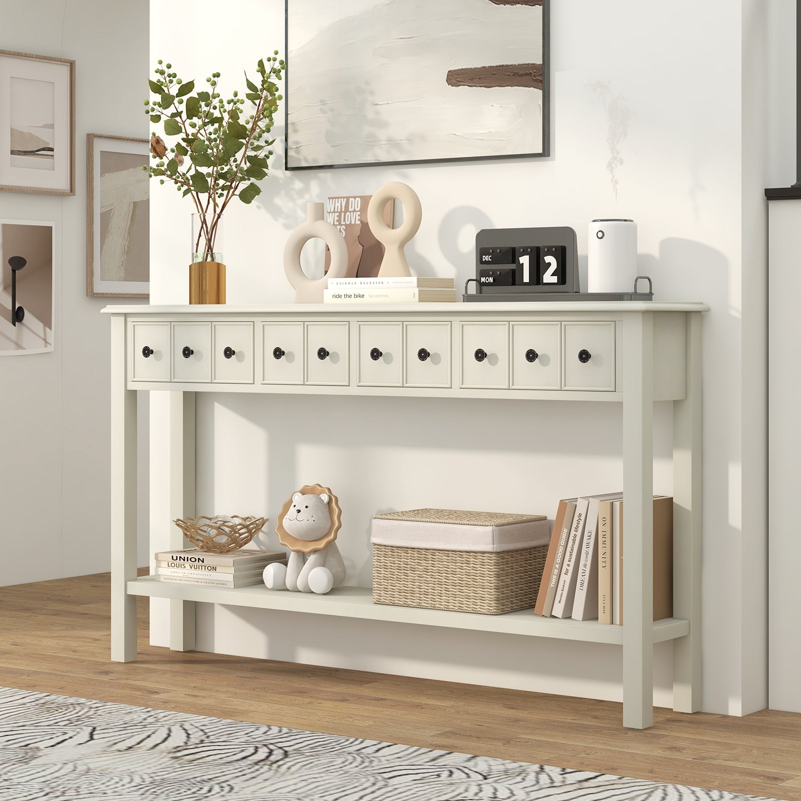 60 Inch Sofa Table, 4 Drawers, Open Shelf, White Console Tables at Gallery Canada