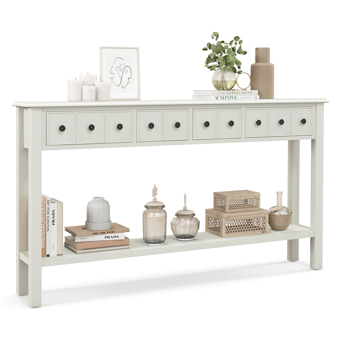 60 Inch Sofa Table, 4 Drawers, Open Shelf, White Console Tables at Gallery Canada