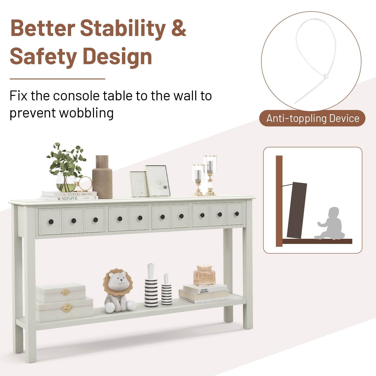 60 Inch Sofa Table, 4 Drawers, Open Shelf, White Console Tables at Gallery Canada