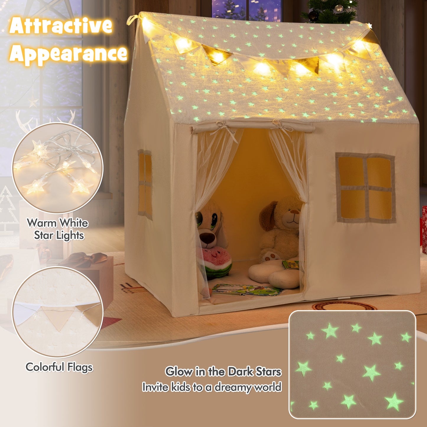 Kids Play Tent, Large, Glow In The Dark Stars, Beige Play Tents & Playhouse at Gallery Canada