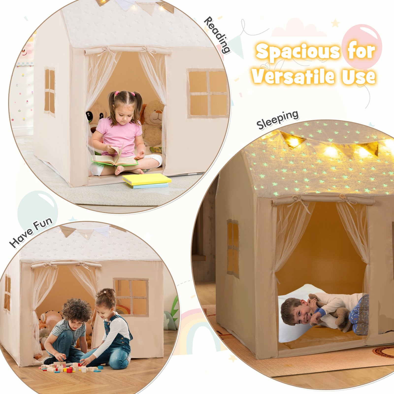 Kids Play Tent, Large, Glow In The Dark Stars, Beige Play Tents & Playhouse at Gallery Canada