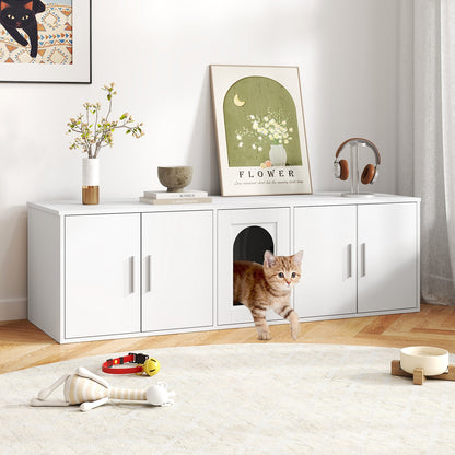 Cat Litter Box Enclosure, Double Rooms, Sisal Scratching Mat, White Cat Houses at Gallery Canada