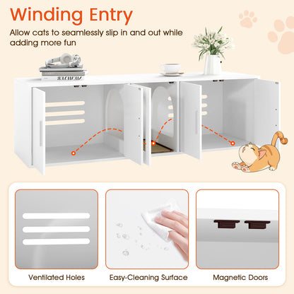 Cat Litter Box Enclosure, Double Rooms, Sisal Scratching Mat, White Cat Houses at Gallery Canada