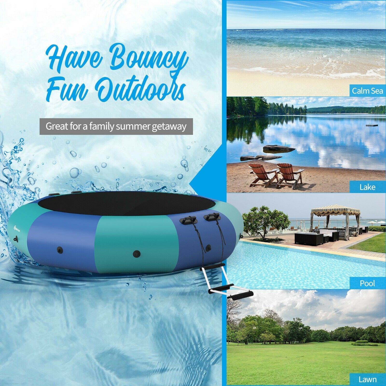 10 Feet Inflatable Splash Padded Water Bouncer Trampoline, Blue Trampolines at Gallery Canada