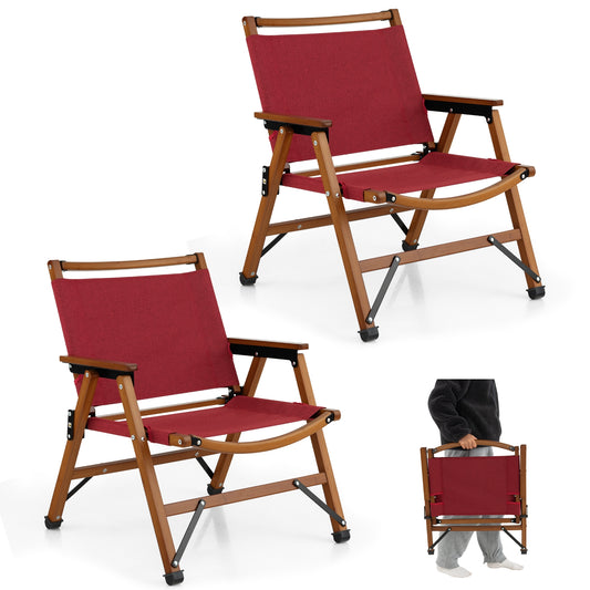 2 Patio Folding Beach Chair, Solid Bamboo Frame, Red Camping Furniture Red at Gallery Canada