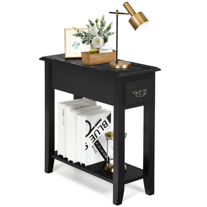2 Tier End Bedside Sofa Side Table, Narrow Nightstand, Black End & Side Tables Black at Gallery Canada
