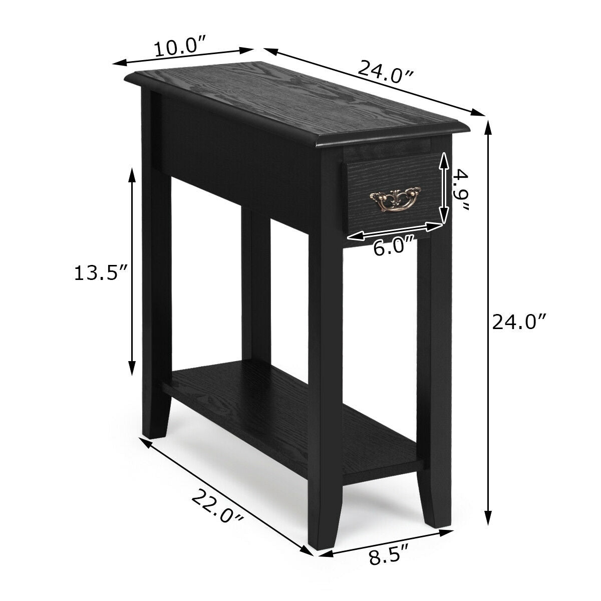 2 Tier End Bedside Sofa Side Table, Narrow Nightstand, Black End & Side Tables at Gallery Canada
