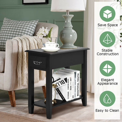 2 Tier End Bedside Sofa Side Table, Narrow Nightstand, Black End & Side Tables at Gallery Canada