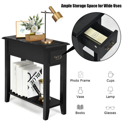 2 Tier End Bedside Sofa Side Table, Narrow Nightstand, Black End & Side Tables at Gallery Canada