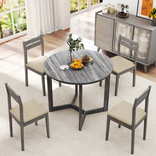36 Inch Round Wood Dining Table, Wing-Shaped Pedestal Base, Black