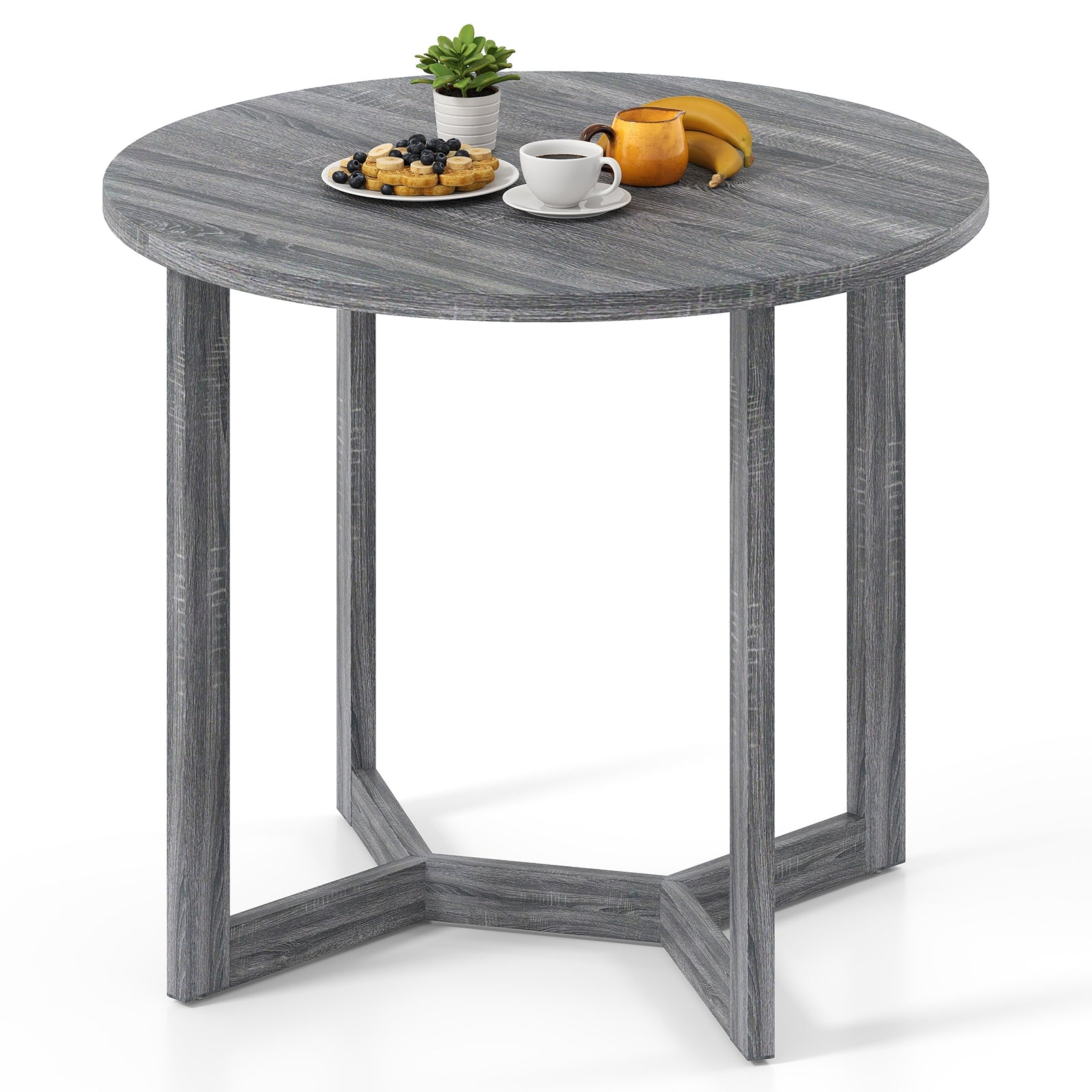 36 Inch Round Wood Dining Table, Wing-Shaped Pedestal Base, Black Dining Tables at Gallery Canada