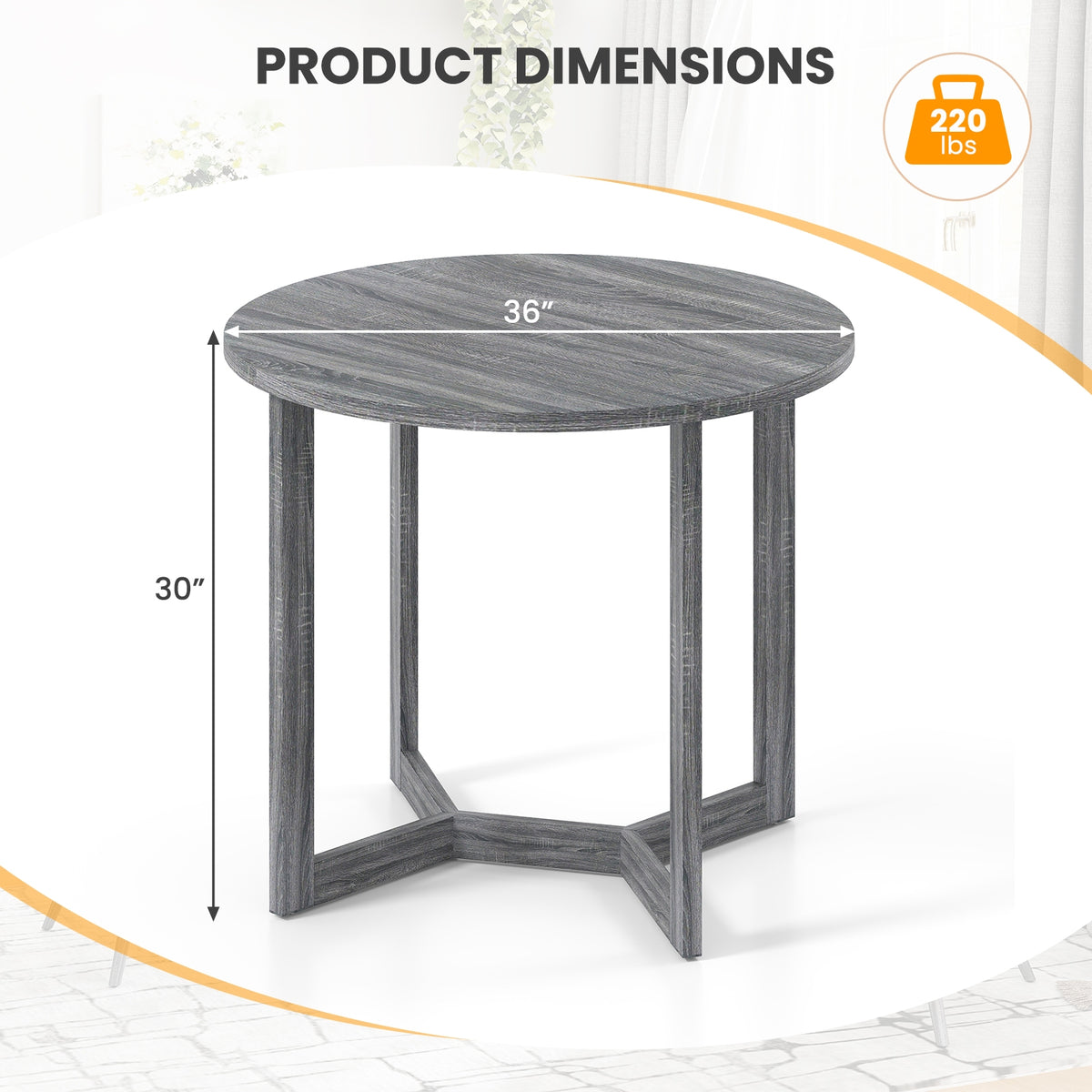 36 Inch Round Wood Dining Table, Wing-Shaped Pedestal Base, Black Dining Tables at Gallery Canada