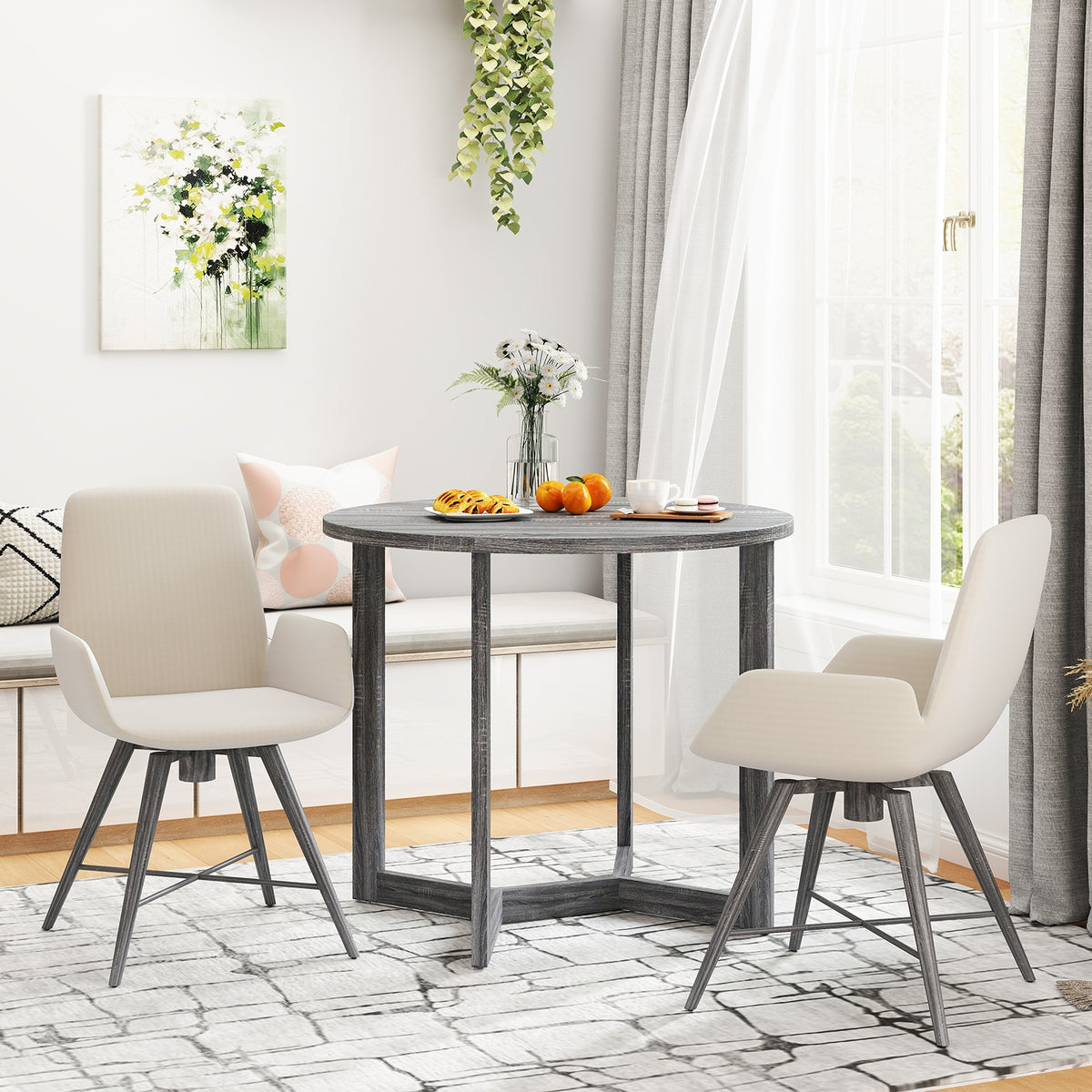 36 Inch Round Wood Dining Table, Wing-Shaped Pedestal Base, Black Dining Tables at Gallery Canada