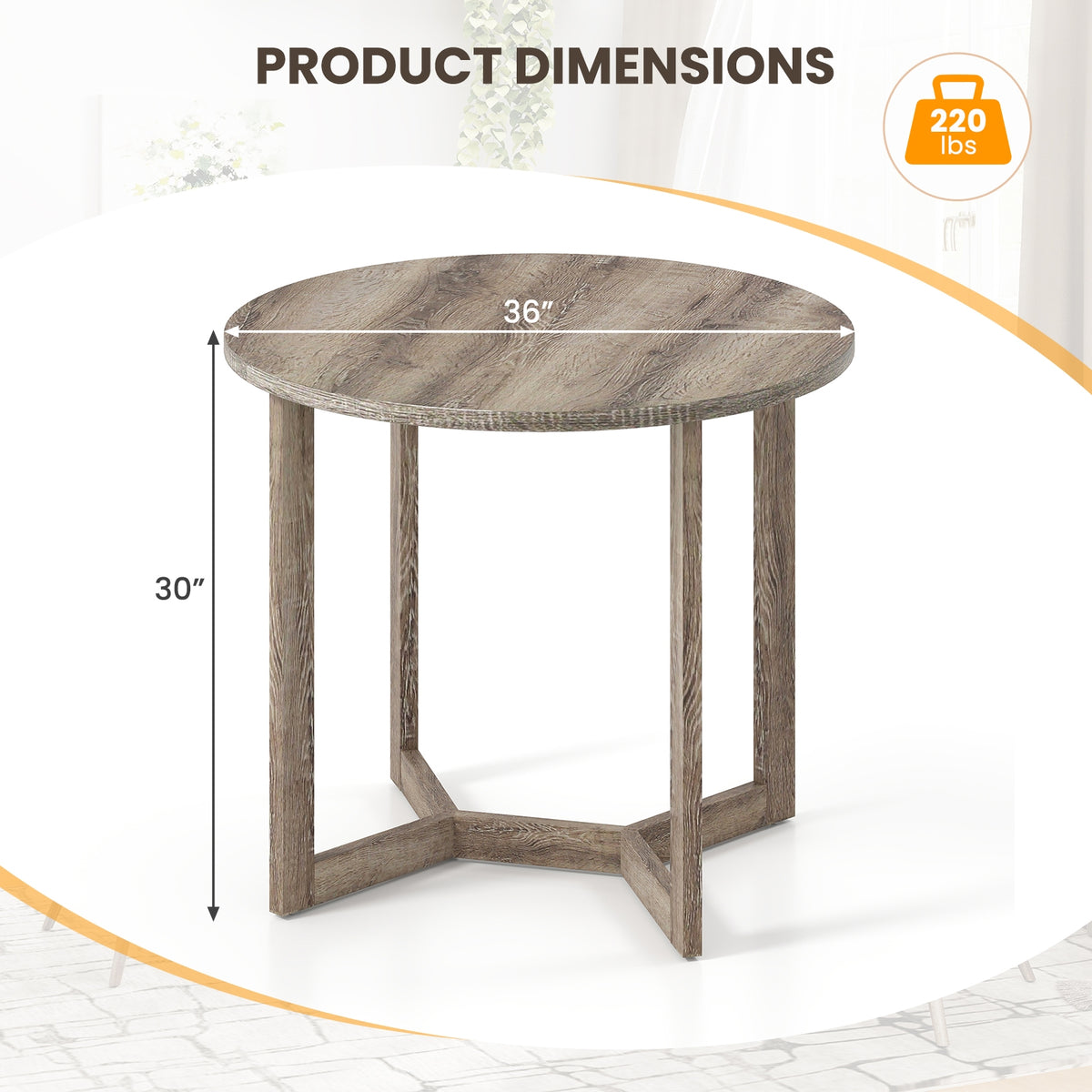 36 Inch Round Wood Dining Table, Wing-Shaped Pedestal Base, Gray Dining Tables at Gallery Canada