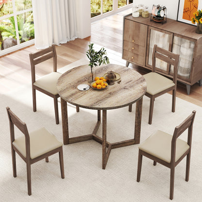 36 Inch Round Wood Dining Table, Wing-Shaped Pedestal Base, Gray Dining Tables at Gallery Canada