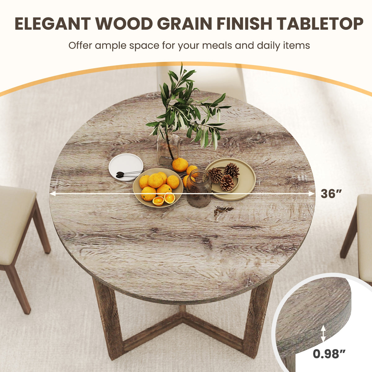 36 Inch Round Wood Dining Table, Wing-Shaped Pedestal Base, Gray Dining Tables at Gallery Canada