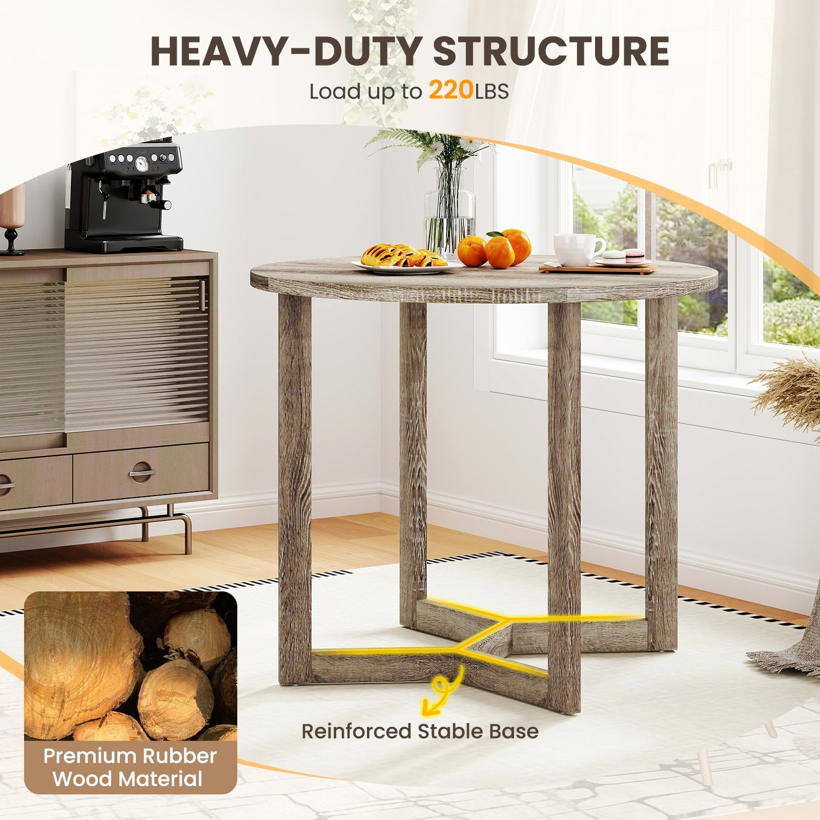 36 Inch Round Wood Dining Table, Wing-Shaped Pedestal Base, Gray Dining Tables at Gallery Canada