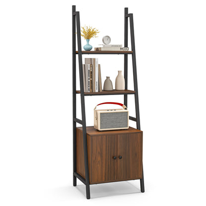 4-Tier Ladder Shelf With Cabinet, Metal Frame, Rustic Brown Bookcases at Gallery Canada