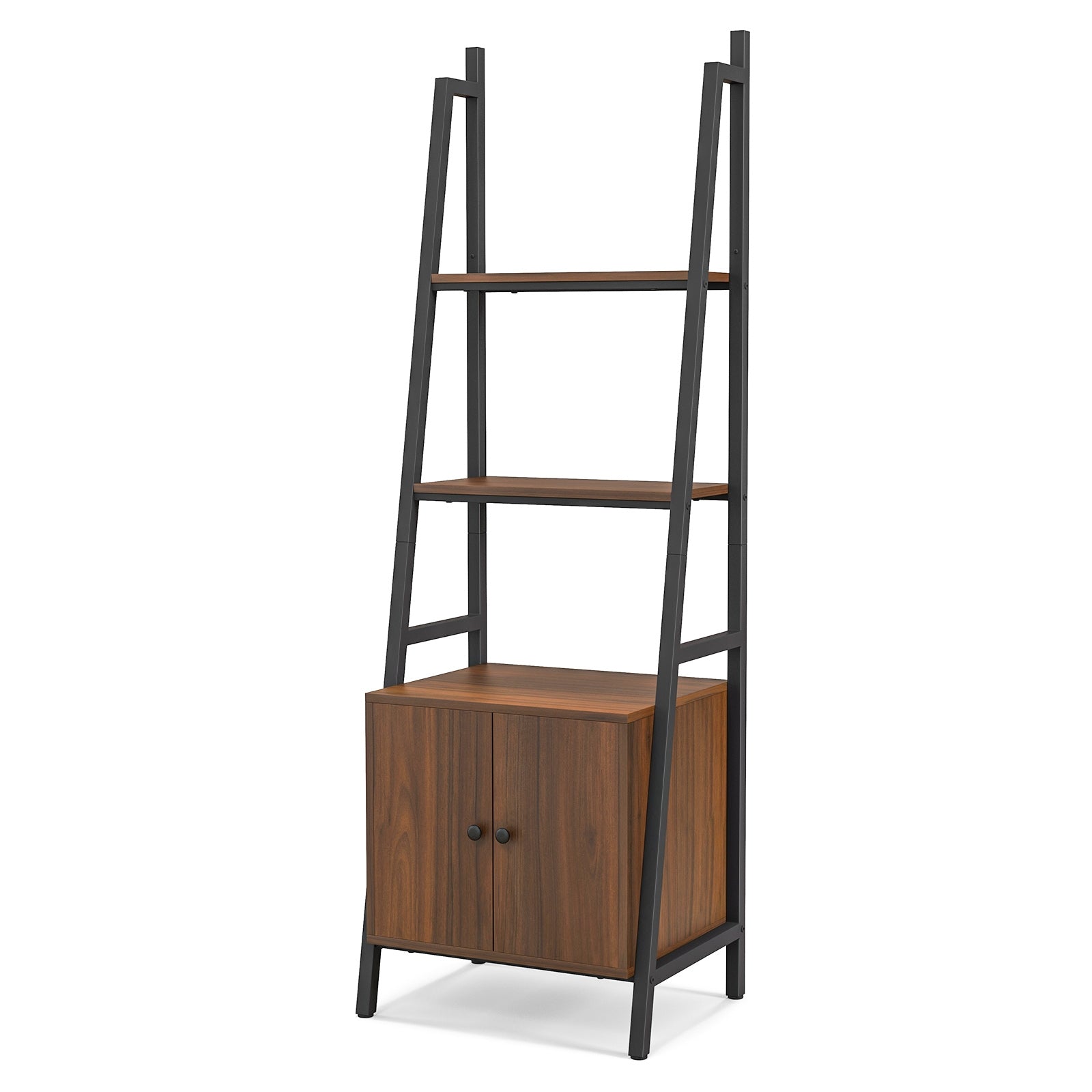 4-Tier Ladder Shelf With Cabinet, Metal Frame, Rustic Brown Bookcases at Gallery Canada