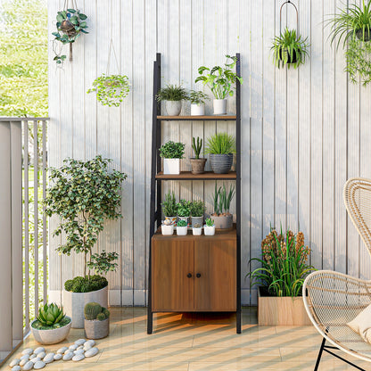 4-Tier Ladder Shelf With Cabinet, Metal Frame, Rustic Brown Bookcases at Gallery Canada