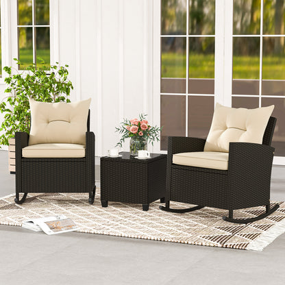 3-Piece Patio Rattan Rocker Chairs, Tempered Glass Table, Soft Cushions, Beige Patio Conversation Sets at Gallery Canada