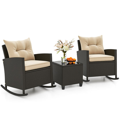 3-Piece Patio Rattan Rocker Chairs, Tempered Glass Table, Soft Cushions, Beige Patio Conversation Sets at Gallery Canada