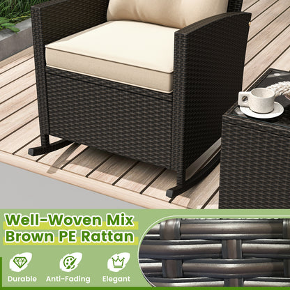 3-Piece Patio Rattan Rocker Chairs, Tempered Glass Table, Soft Cushions, Beige Patio Conversation Sets at Gallery Canada