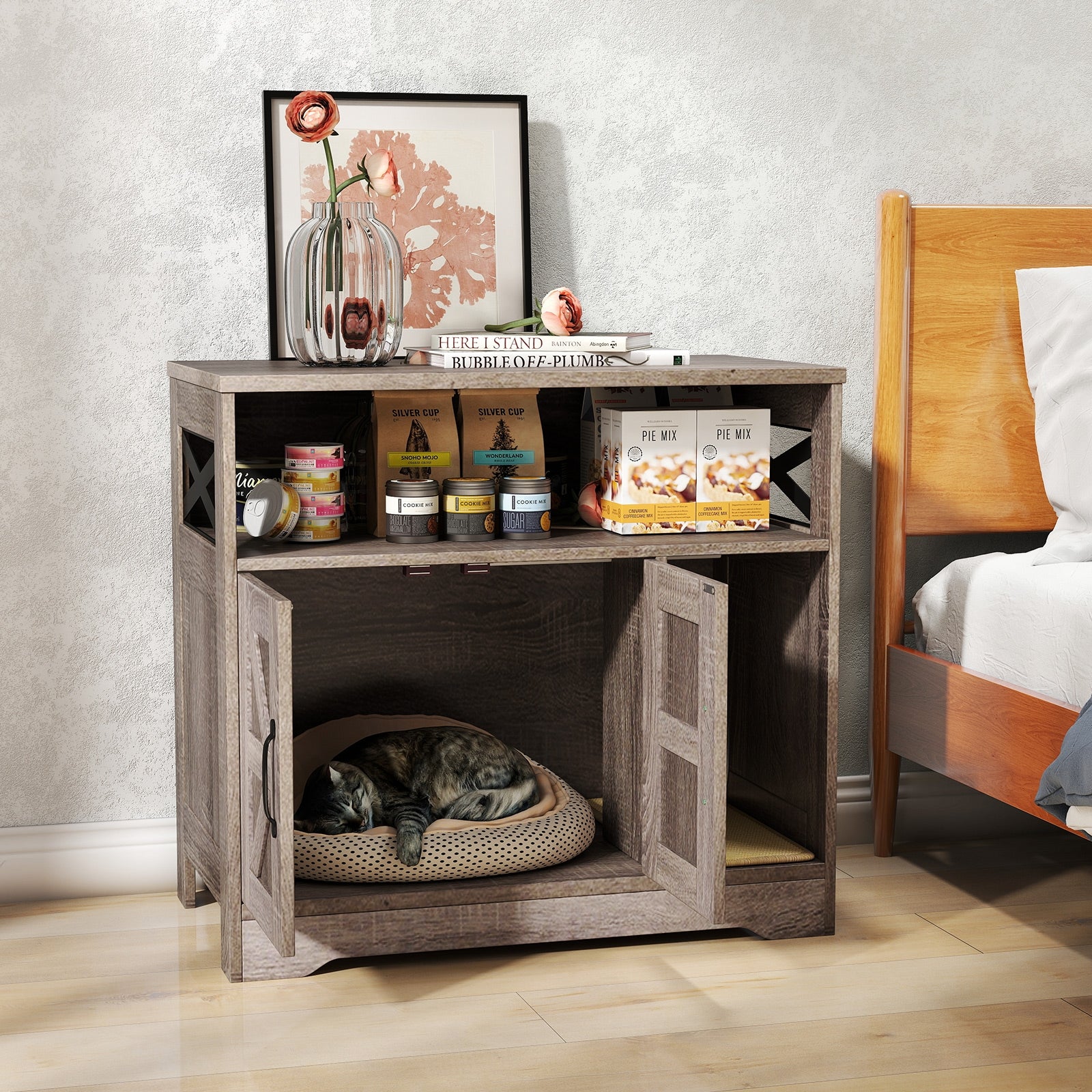 Cat Litter Box Enclosure, Hidden Washroom Furniture With Storage, Gray Cat Houses at Gallery Canada