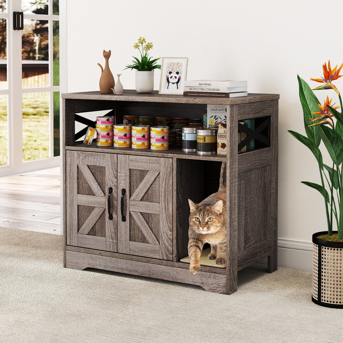 Cat Litter Box Enclosure, Hidden Washroom Furniture With Storage, Gray Cat Houses at Gallery Canada
