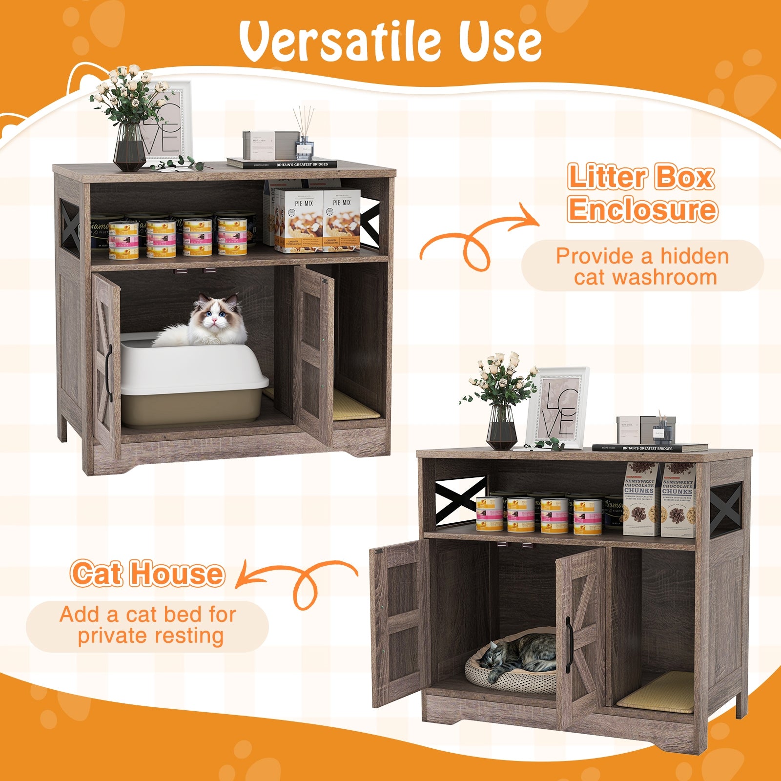 Cat Litter Box Enclosure, Hidden Washroom Furniture With Storage, Gray Cat Houses at Gallery Canada