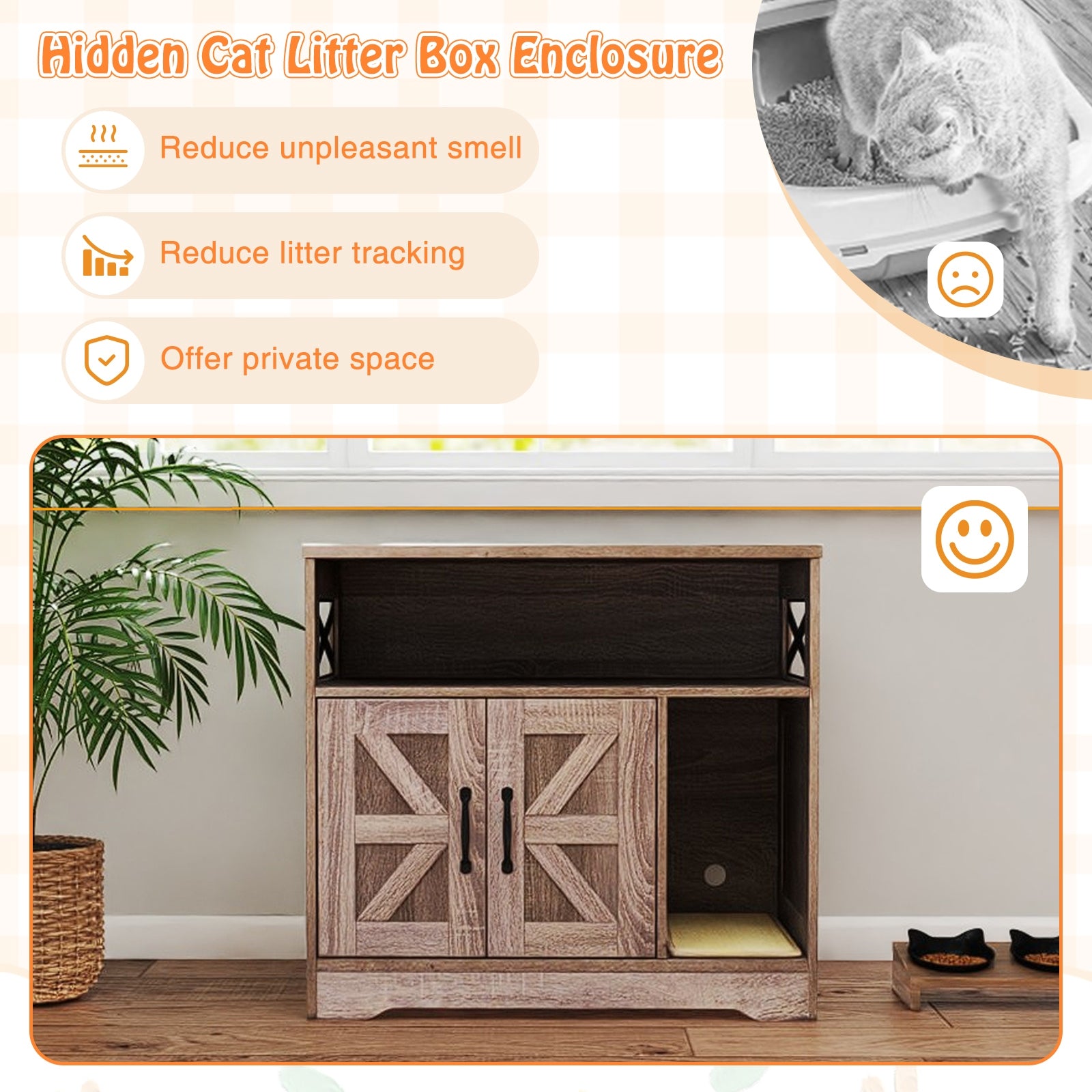 Cat Litter Box Enclosure, Hidden Washroom Furniture With Storage, Gray Cat Houses at Gallery Canada