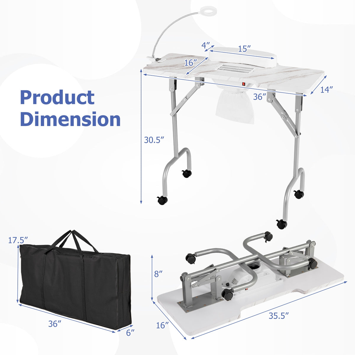 Folding Manicure Table With Electric Dust Collector, White Spa & Salon at Gallery Canada