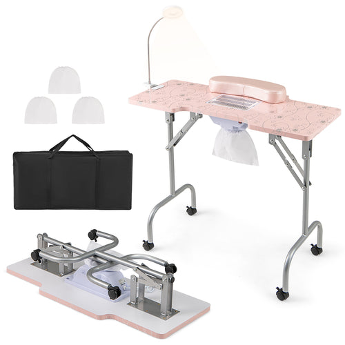 Folding Manicure Table With Electric Dust Collector, Pink