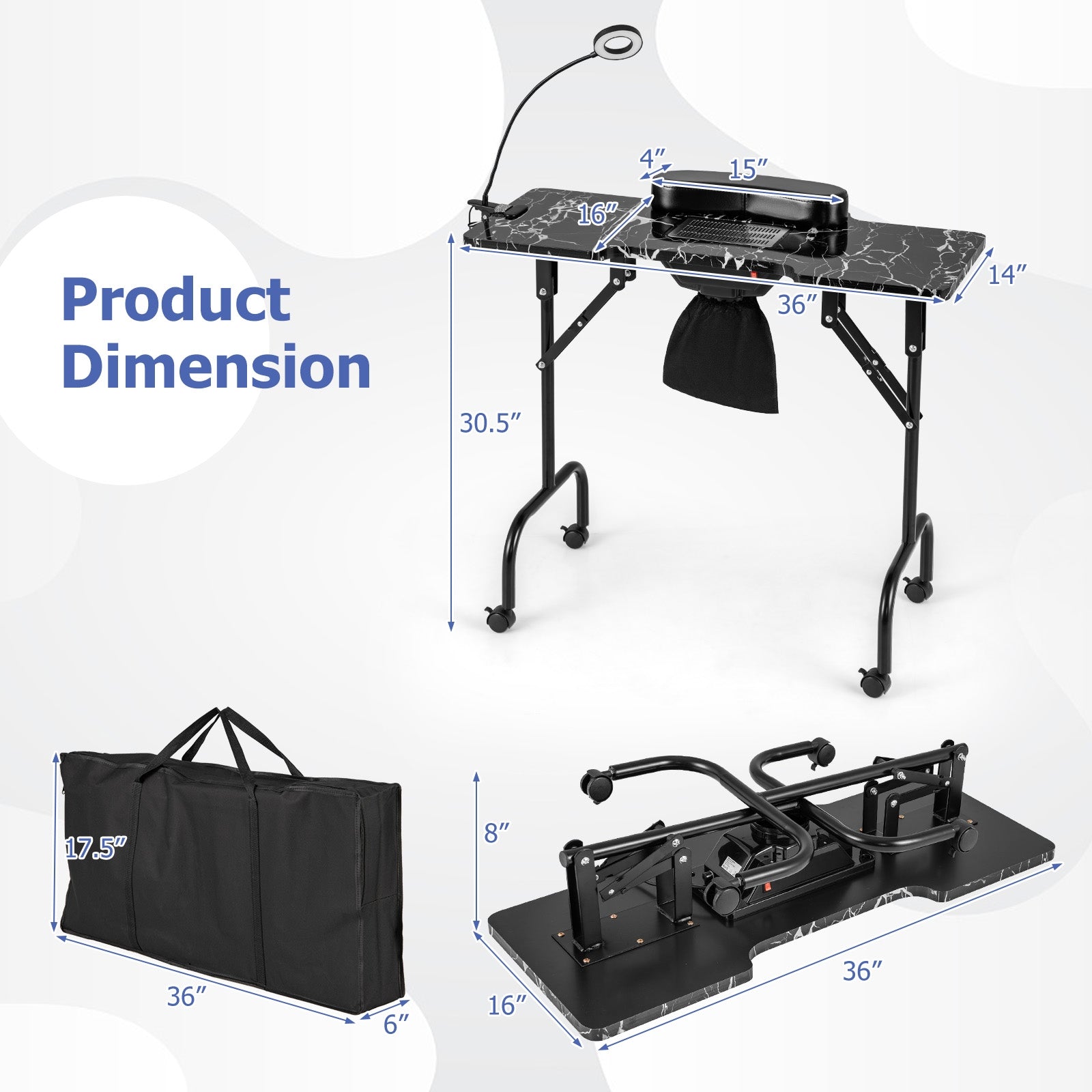 Folding Manicure Table With Electric Dust Collector, Black Spa & Salon at Gallery Canada