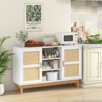 48 Inch Sideboard Buffet Cabinet, 2 Bamboo Woven Doors, White Sideboards Cabinets & Buffets at Gallery Canada