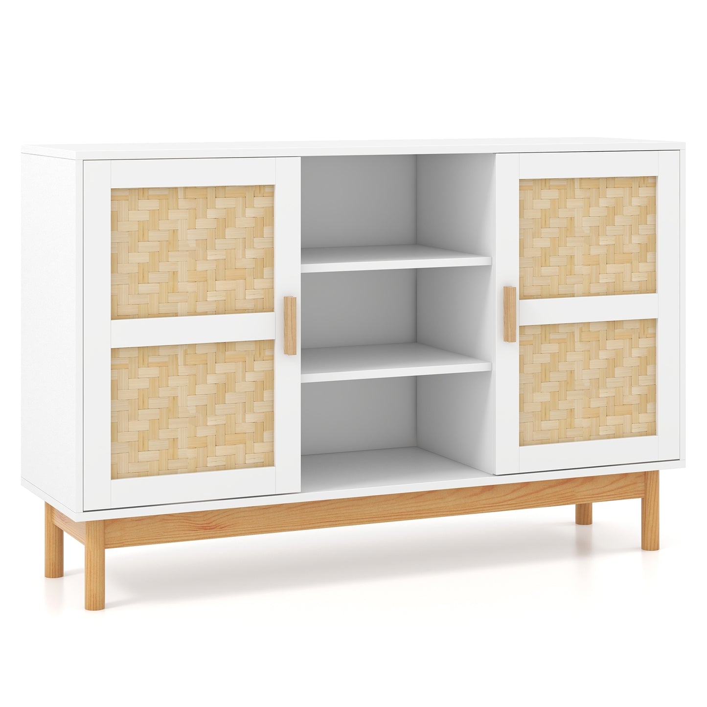 48 Inch Sideboard Buffet Cabinet, 2 Bamboo Woven Doors, White Sideboards Cabinets & Buffets at Gallery Canada