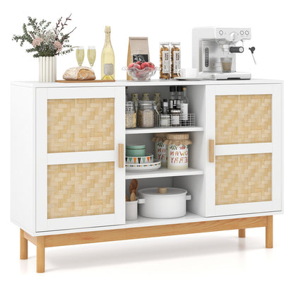 48 Inch Sideboard Buffet Cabinet, 2 Bamboo Woven Doors, White Sideboards Cabinets & Buffets at Gallery Canada