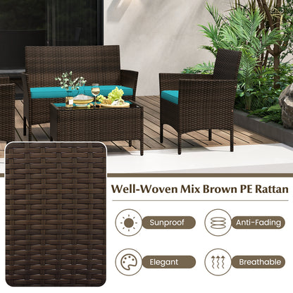 4 Piece Patio Rattan Conversation Set With Cozy Seat Cushions, Turquoise Patio Conversation Sets at Gallery Canada