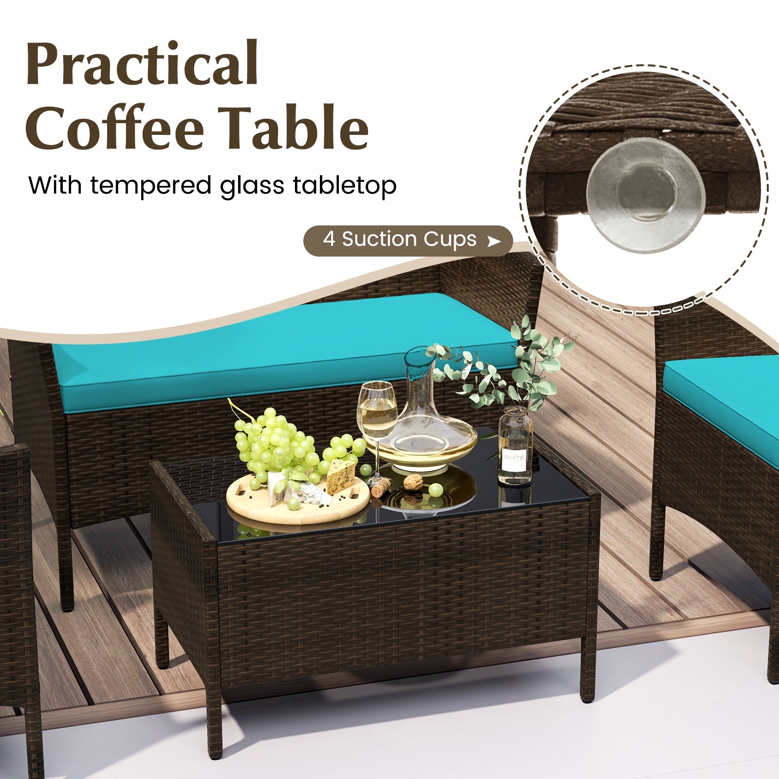 4 Piece Patio Rattan Conversation Set With Cozy Seat Cushions, Turquoise Patio Conversation Sets at Gallery Canada