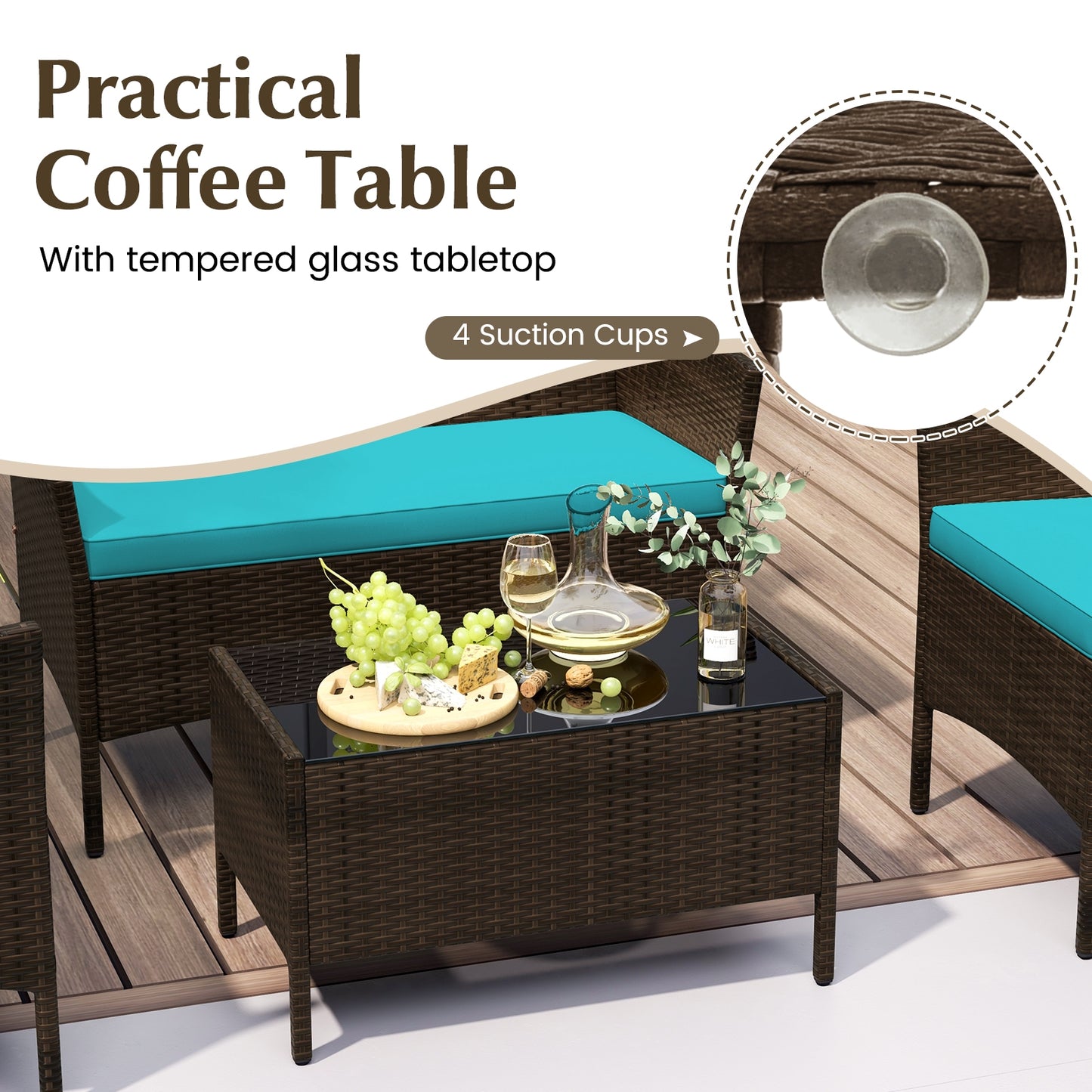 4 Piece Patio Rattan Conversation Set With Cozy Seat Cushions, Turquoise Patio Conversation Sets at Gallery Canada