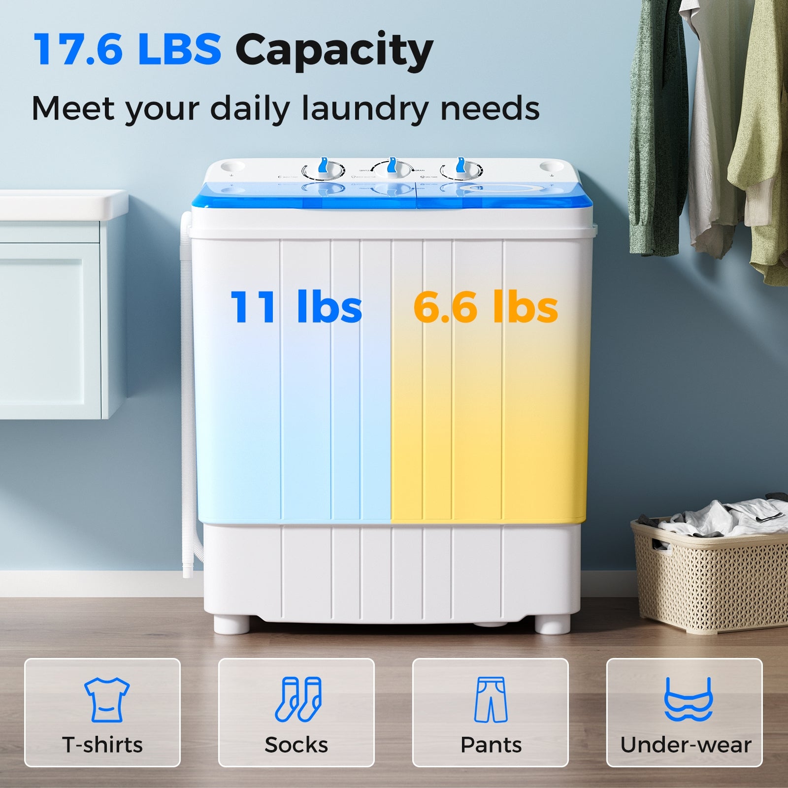 Portable Washing Machine, 17.6 lbs, With Drain Pump, Blue Washing Machines at Gallery Canada