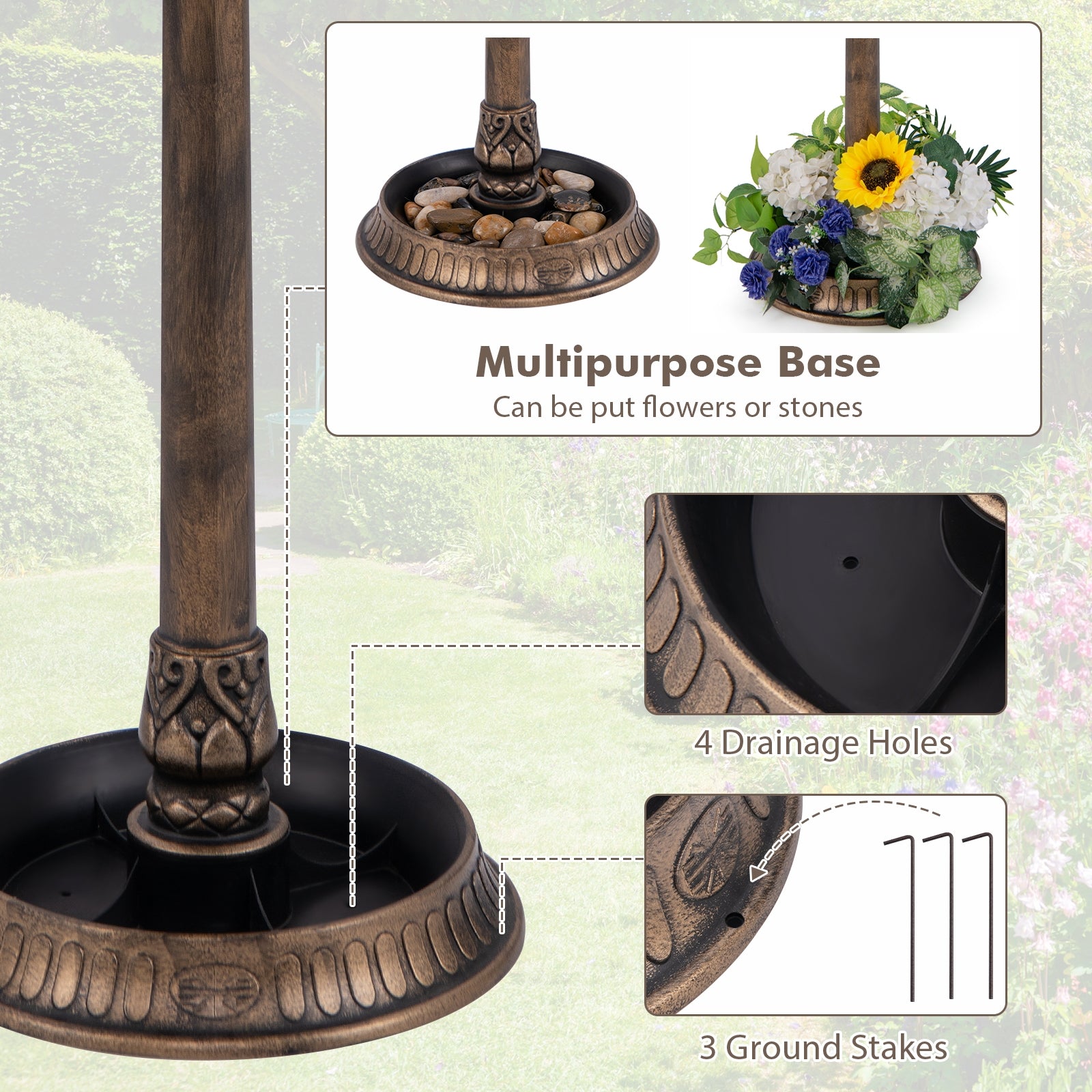 Pedestal Bird Bath With Solar Light, Feeder, Planter, Bronze Chicken Coops at Gallery Canada
