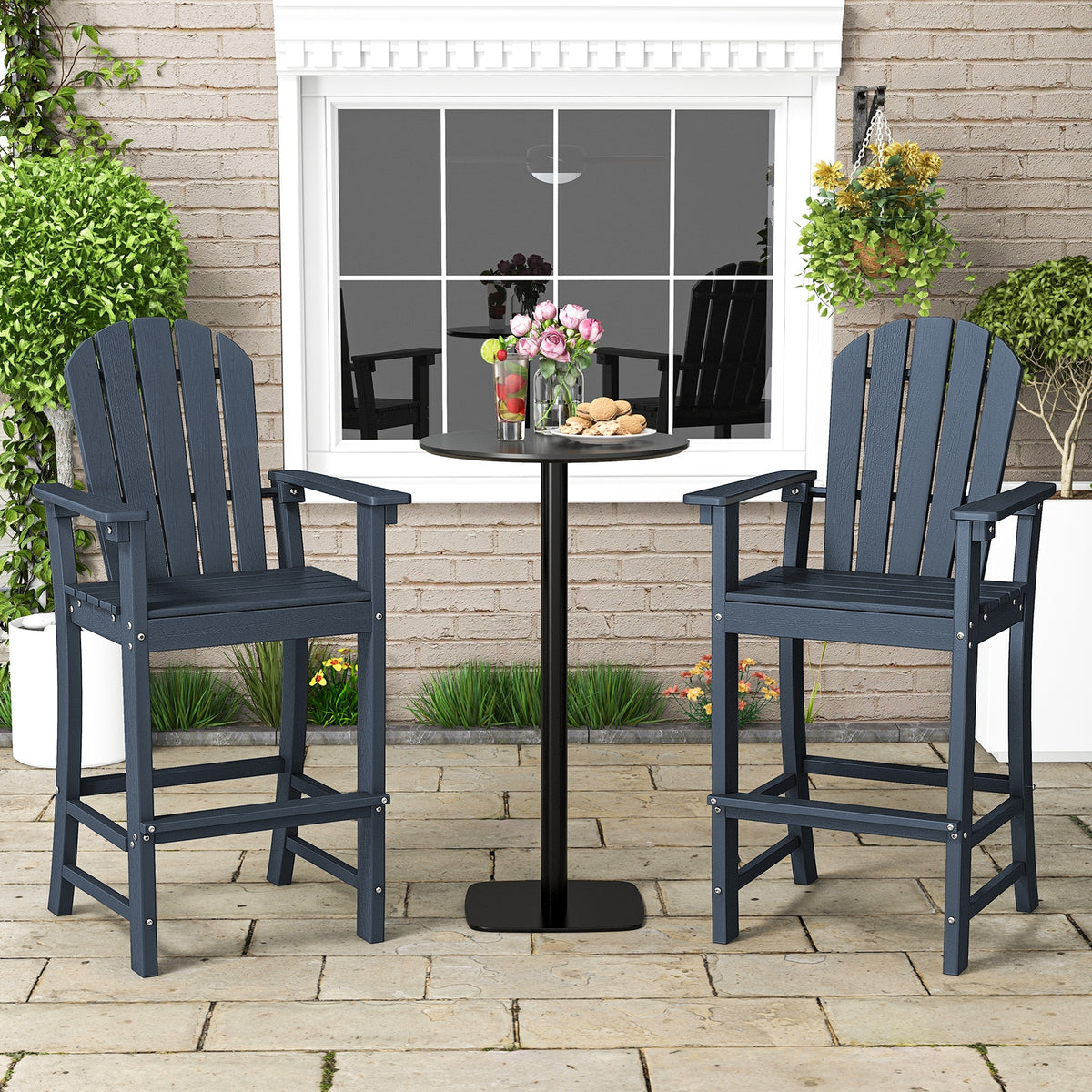 Counter Height Outdoor HDPE Bar Stool Set, 2-Piece, Navy Patio Dining Chairs at Gallery Canada