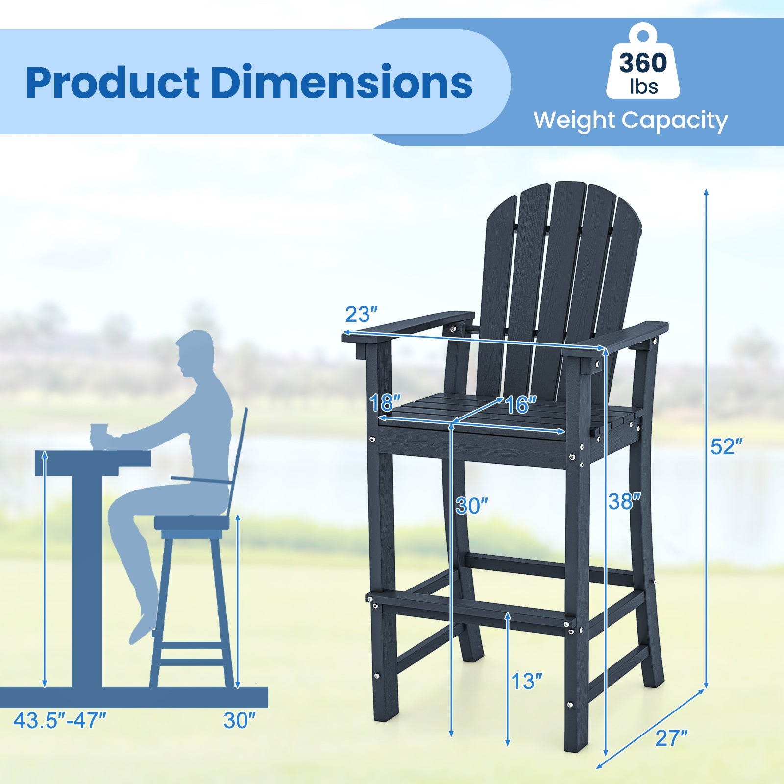 Counter Height Outdoor HDPE Bar Stool Set, 2-Piece, Navy Patio Dining Chairs at Gallery Canada
