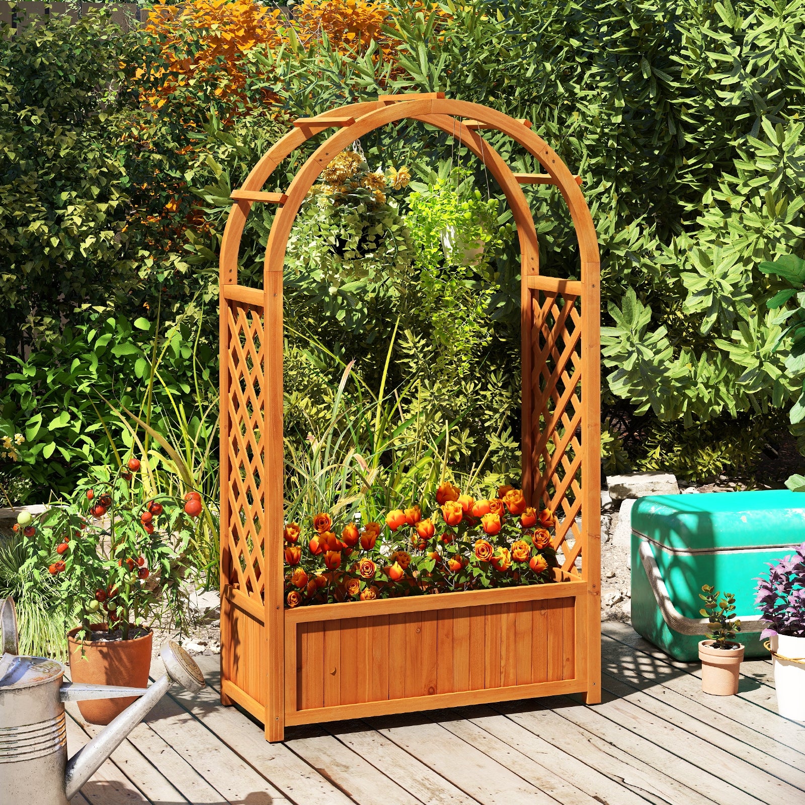 Wooden Raised Garden Bed With Lattice Trellis, Brown Raised Garden Beds at Gallery Canada
