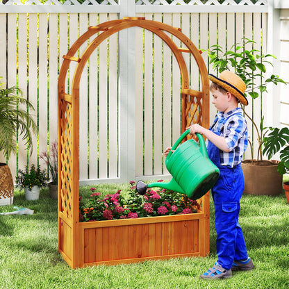 Wooden Raised Garden Bed With Lattice Trellis, Brown Raised Garden Beds at Gallery Canada
