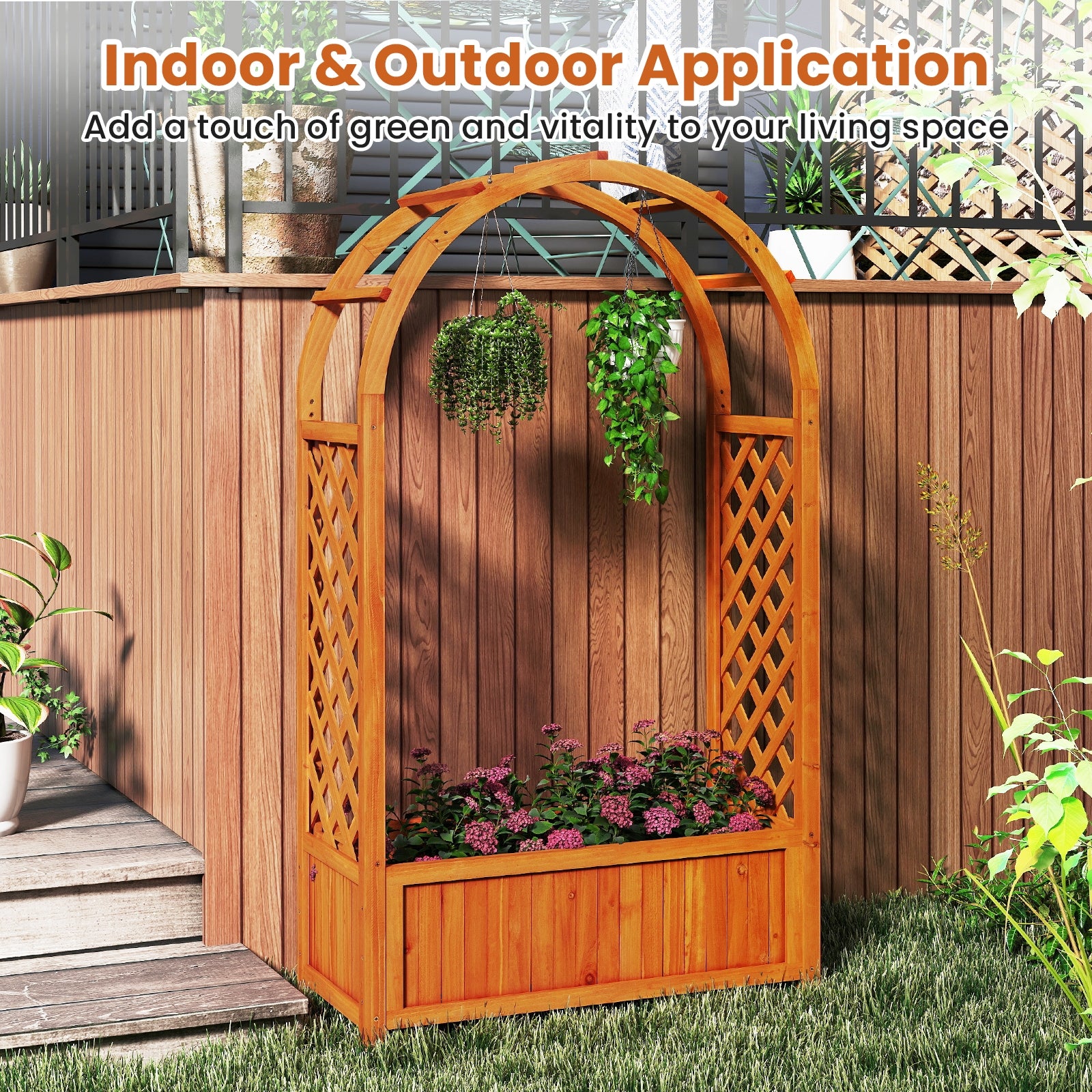 Wooden Raised Garden Bed With Lattice Trellis, Brown Raised Garden Beds at Gallery Canada